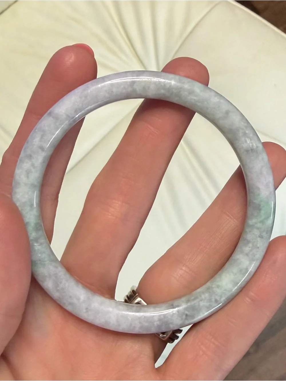 Stunning Natural Green Jade 159.19CT Bangle Bracelet 7mm thick Myanmar 6.9”